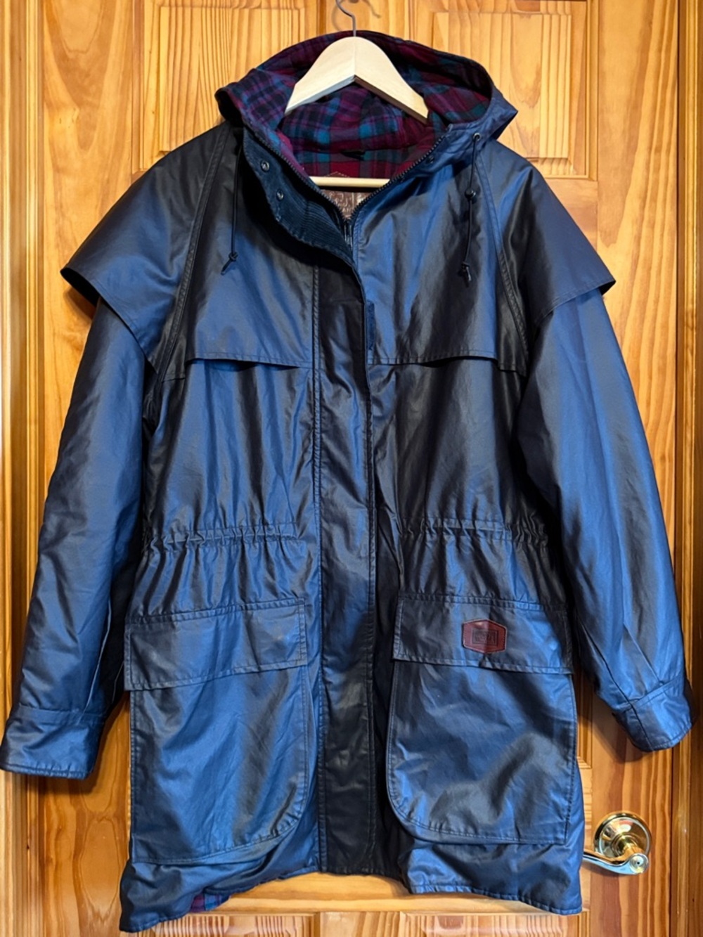 Vintage Woolrich Waxed Cotton Charcoal Hooded Trench Coat - Picture 1 of 13